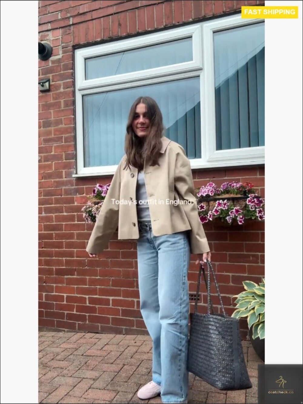 Oversized Trench Coat Plaid Lining Lapel Button Down Casual Crop Jacket Pockets - Picture 7 of 7